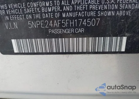 2015 Hyundai Sonata Se z USA, uszkodzony, nr VIN 5NPE24AF5FH174507